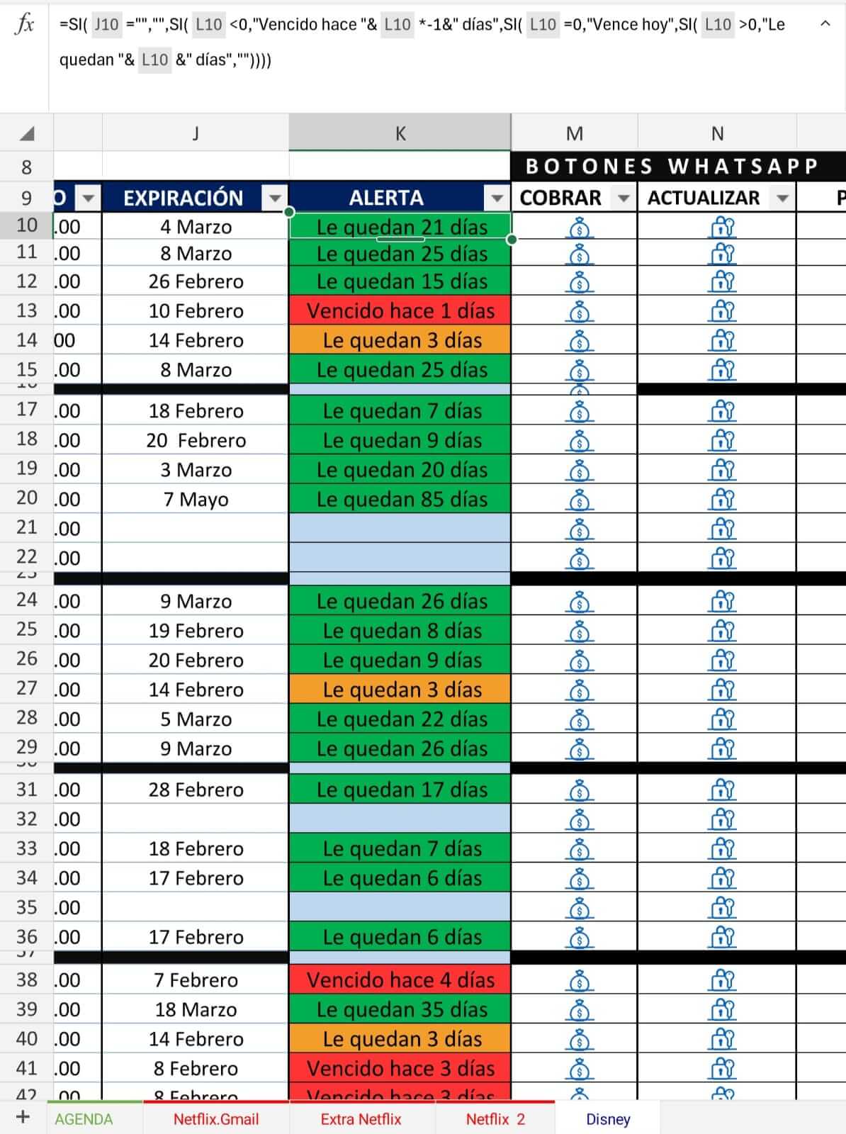 Control de vencimientos Excel